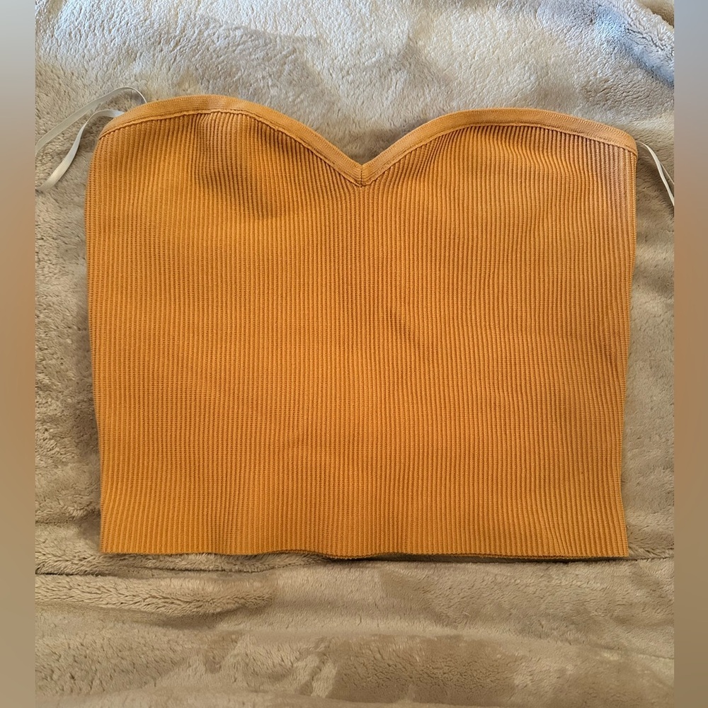 Aritzia Babaton Sculpt Knit Verdana Ribbed Strapless Top Orange Yellow 1X XL